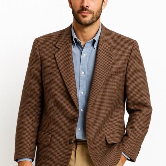 Ferracci Mens Size 52R Pure Alpaca Wool Blazer Jacket Brown Herringbone Academia - Picture 1 of 15